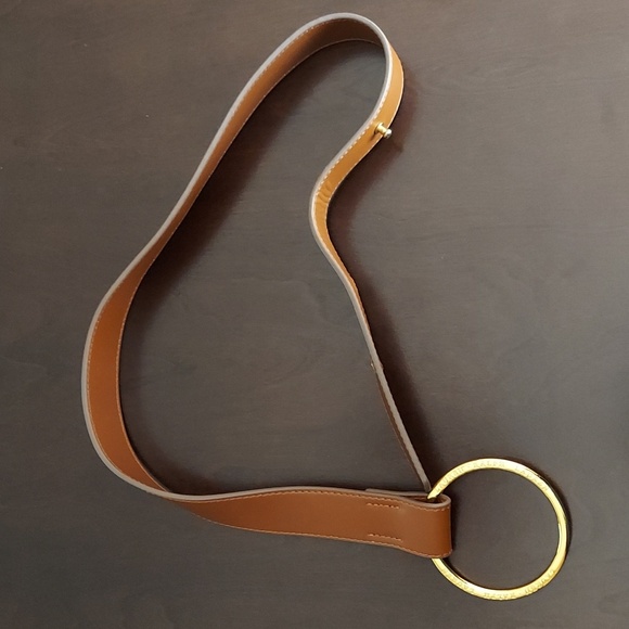 LAUREN Ralph Lauren Brown Faux Leather Belt with Goldtone Ring Detail Size 4 - Picture 7 of 15